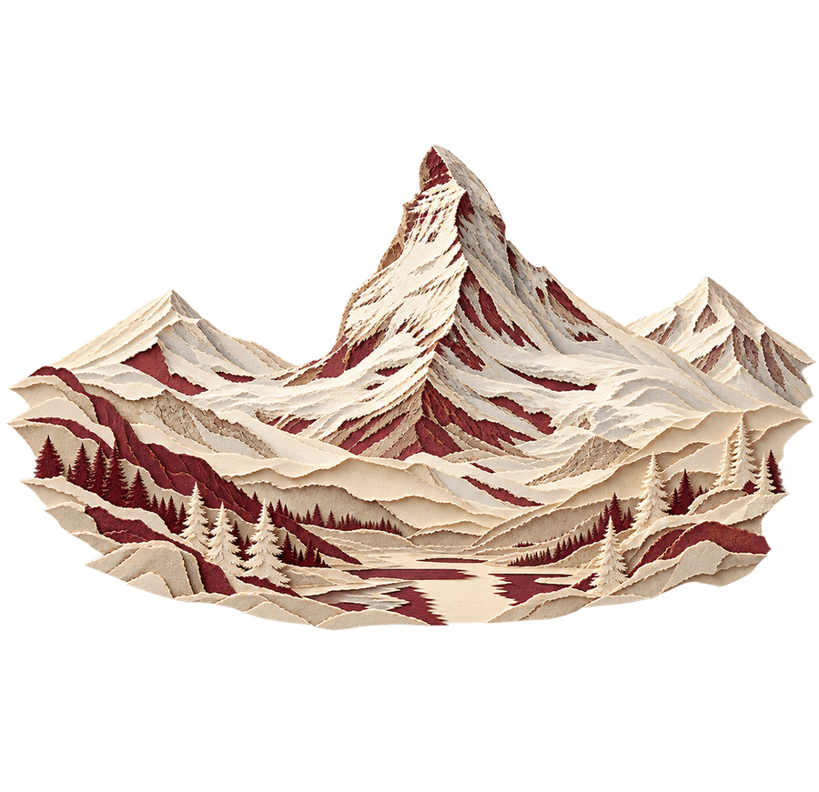 Layered papercut of the Matterhorn and the Alps